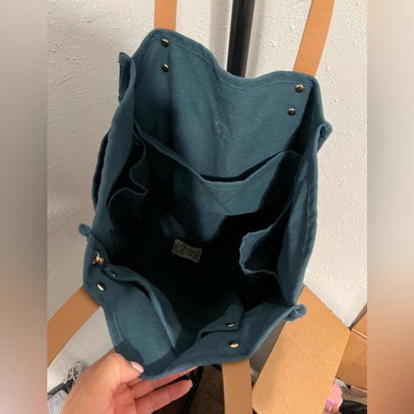 FEED PROJECTS Canvas French Market Tote Bag Carryall Sea Blue Green - Picture 4 of 4